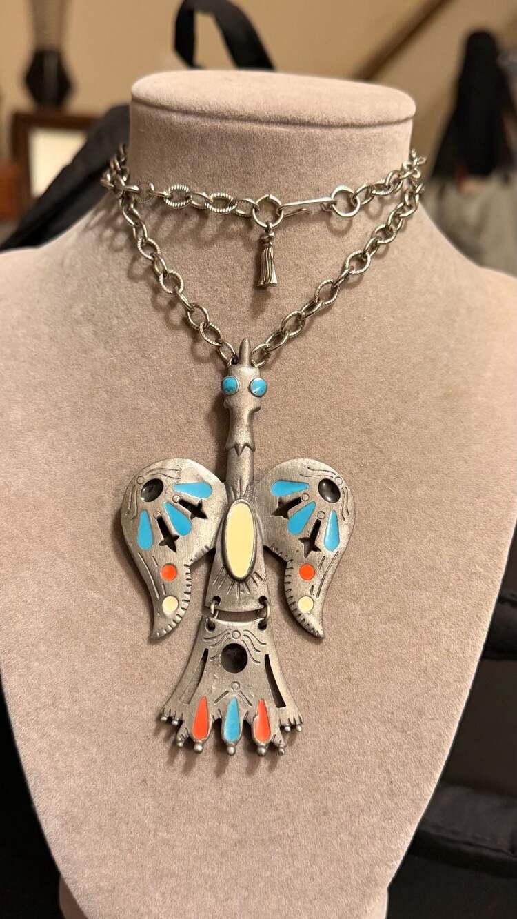 Vintage Pewter Southwest Phoenix Bird Necklace